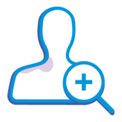 Icon of a person being examined with a magnifying glass